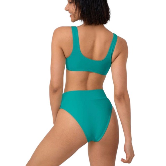 NWT Halara Solid U Neck Sporty Lake Blue Bikini Top Size Large - Picture 3 of 7